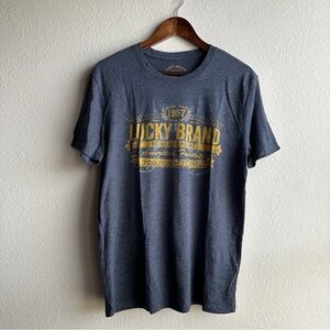 Lucky Brand Men's Heather Blue Tee T-shirt with Gold Graphic Soft Lightweight M